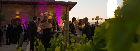 Grupo de personsas disfrutando de una boda en bodegas rhey